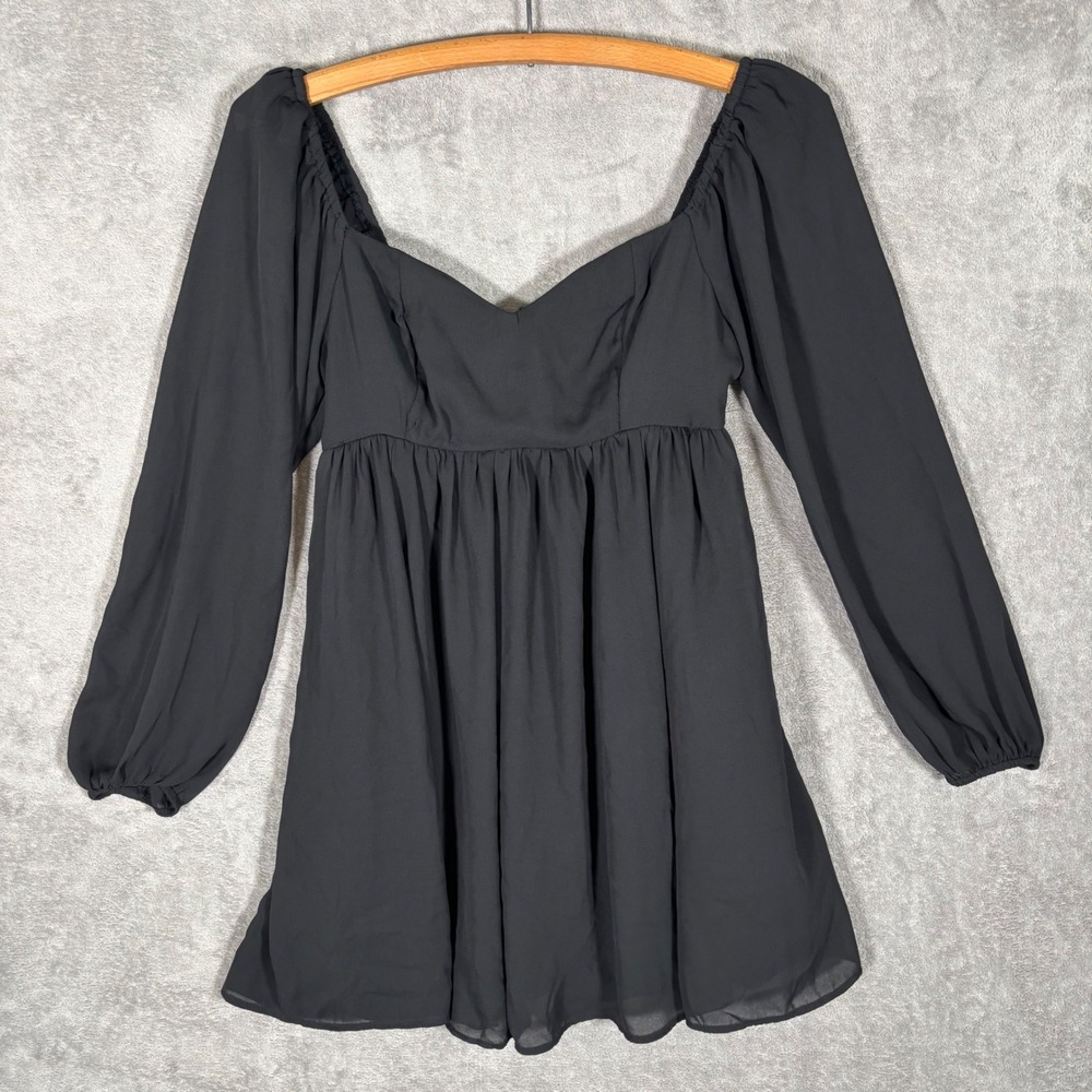 Abercrombie & Fitch Black Sweetheart Babydoll Dress Long Puff Sleeve XSP Gothic